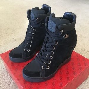 Guess Black Suede Wedge Sneakers/Booties